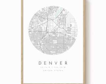 Denver City Map Print: Modern Minimalist Art (8x10 to 24x36 inches)