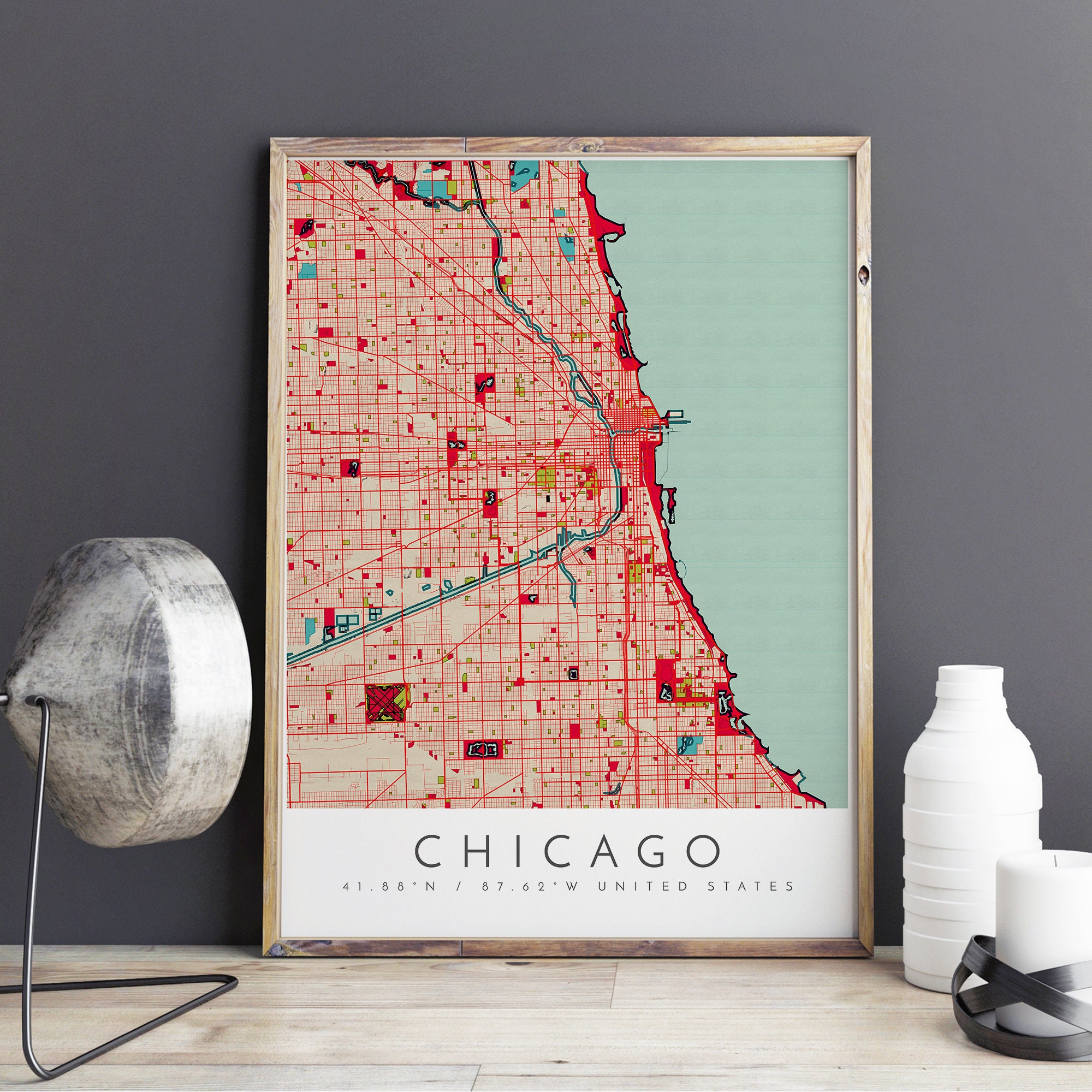 City Map of Chicago Map Print Chicago Print Chicago Map | Etsy