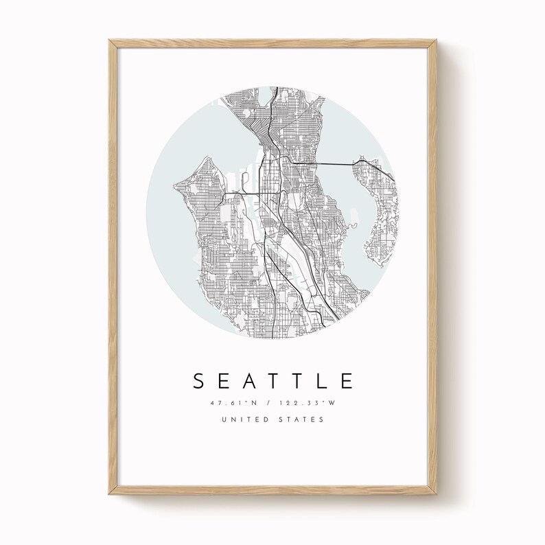 Seattle City Map Print: Modern Minimalist Design - Matte Fine Art Paper image 1