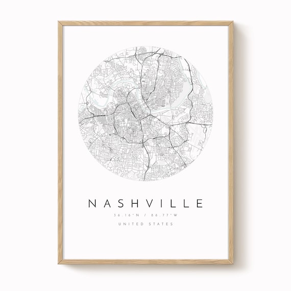 Modern Nashville Map Print - Neutral Colors on Matte Paper