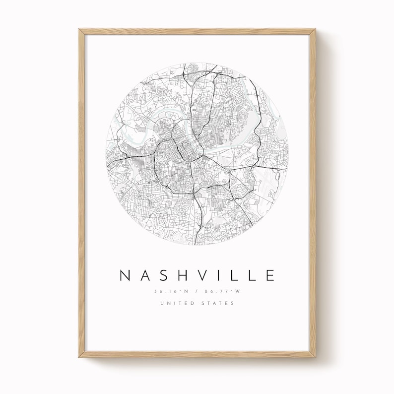 Nowoczesny wydruk mapy Nashville – neutralne kolory na matowym papierze zdjęcie 1