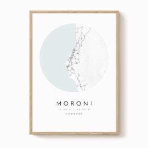 Moroni, Comoros Map Print, Modern Minimalist Wall Art, Moroni Poster, Urban Map print
