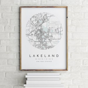 Lakeland Map, Lakeland, Florida, City Map, Home Town Map, Lakeland Print, wall art, Map Poster, Minimalist Map Art, mapologist, gift