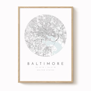 Baltimore, Maryland Map Print, Modern Minimalist Wall Art, Baltimore Poster, Urban Map print