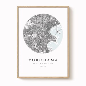 Impresión del mapa de Yokohama: Diseño minimalista moderno - Papel artístico mate