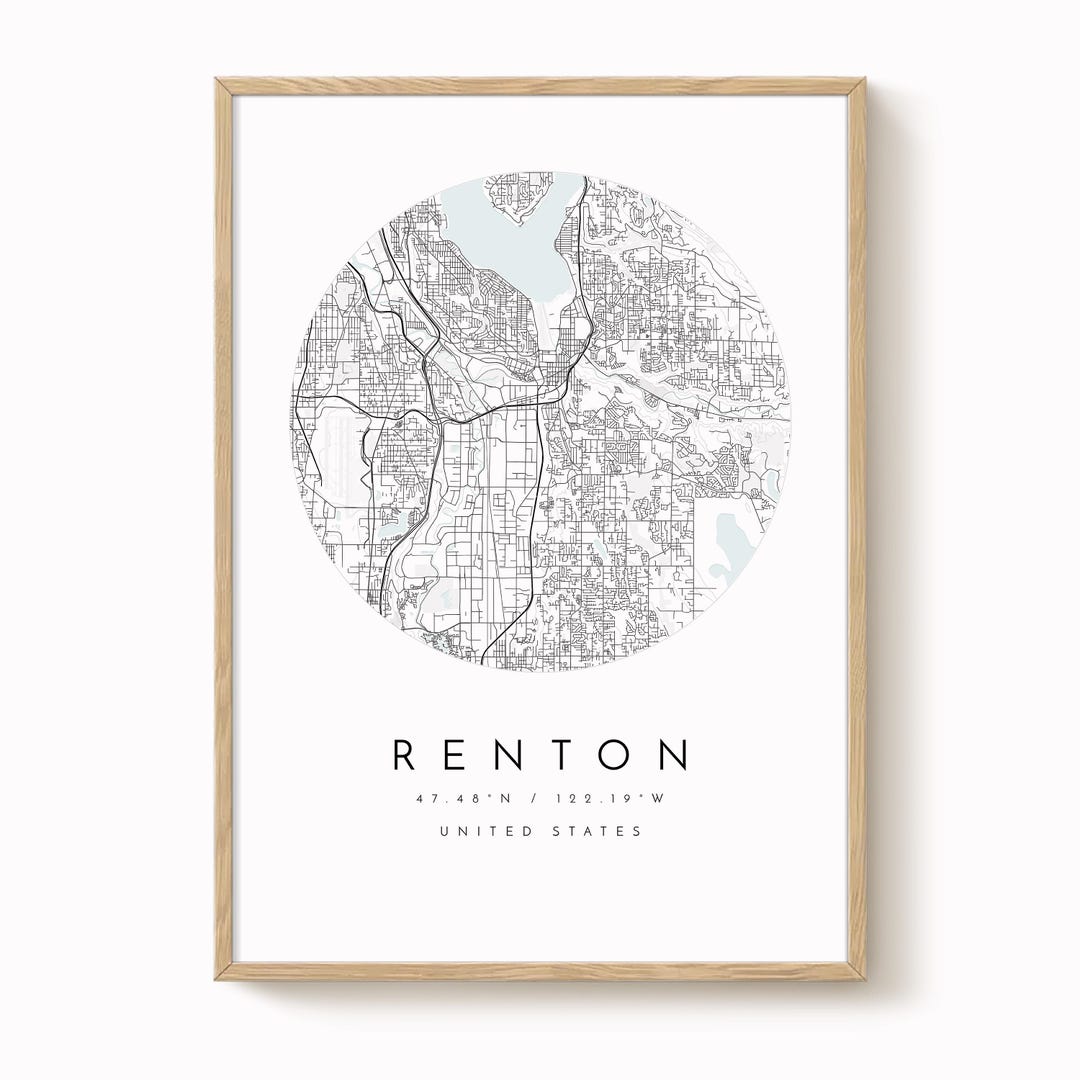Old Map Renton Renton Map Poster: Clean Minimalist Design - Soft Blue Tones - Etsy