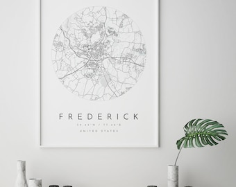 Frederick Map, Frederick, Maryland, City Map, Home Town Map, Frederick Print, Gift Map, Map Poster, Minimalist Map Art, mapologist