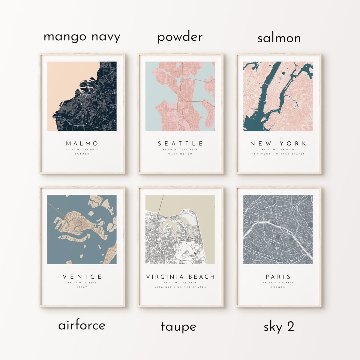 Personalized Map Print, Set of Three, Map Prints, Custom Locations, Your Choice, Anniversary, Custom Map, Home Town Map, City Map - Etsy
