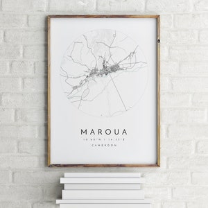 Carte de Maroua, Maroua, Cameroun, carte de la ville, carte de la ville natale, impression de Maroua, art mural, affiche de la carte, art de la carte minimaliste, mapologiste, cadeau