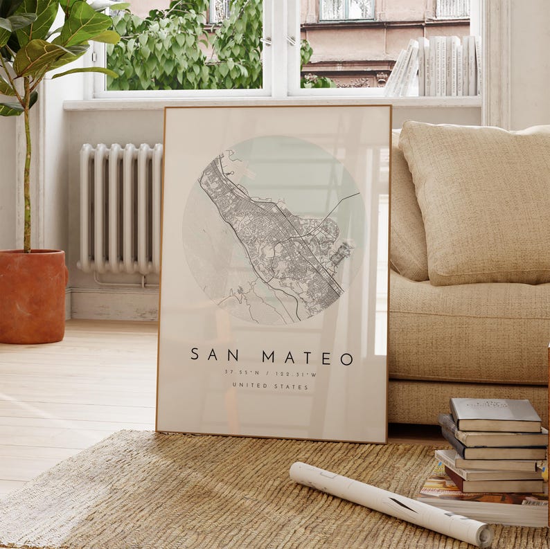 San Mateo Map Print: Modern Minimalist Wall Art (Fine Matte Paper) image 4