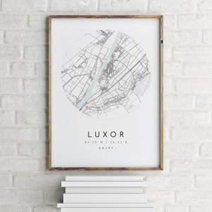 Carte de Louxor, Louxor, Eqypt, carte de la ville, carte de la ville natale, impression de Louxor, art mural, affiche de la carte, art de la carte minimaliste, mapologiste, cadeau