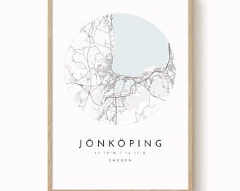 Poster della mappa di Jönköping: arte pulita e minimalista della città (stampa su carta opaca)