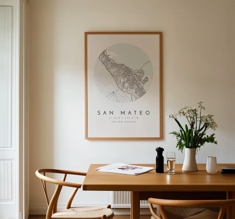 San Mateo Map Print: Modern Minimalist Wall Art (Fine Matte Paper) image 8