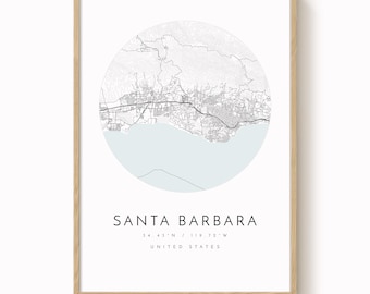 Santa Barbara, map of Santa Barbara, Santa Barbara art, Santa Barbara map art