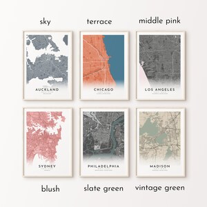 Personalized Map Print, Set of Four, Map Prints, Custom Locations, City ...