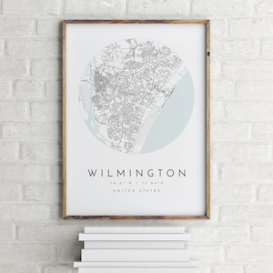 Carte de Wilmington, Wilmington, Caroline du Nord, carte de la ville, carte de la ville natale, impression de Wilmington, art mural, carte affiche, art de la carte minimaliste, mapologiste