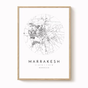 Pôster com mapa de Marrakech - Decoração de parede minimalista contemporânea