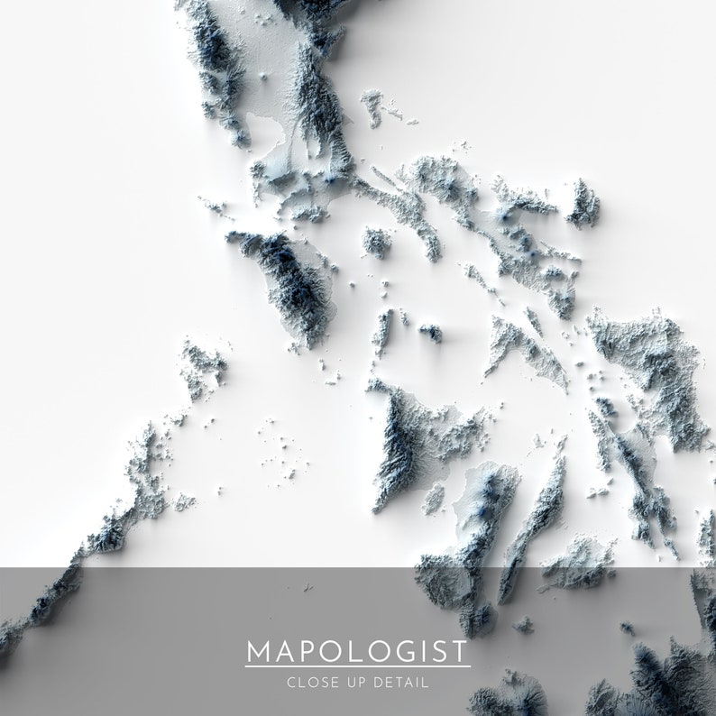 Philippines Map, Elevation Map Print, Map Artwork, Philippines ...