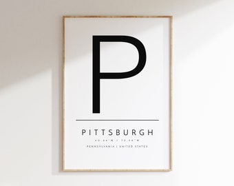 Pittsburgh PA, Impresión tipográfica, cartel digital, Pittsburgh, PA, arte de pared digital, descargar cartel, arte imprimible, imprimir en casa, arte de pared