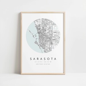 Sarasota Map Print: Minimalist Blue Grey City Wall Art image 10