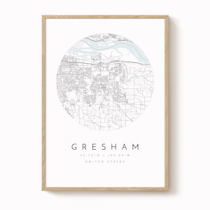 Gresham Map Print, Oregon Minimalist City Art (Multiple Sizes)