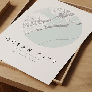 Ocean City Wall Art Print - Simple Blue and Grey Map image 9