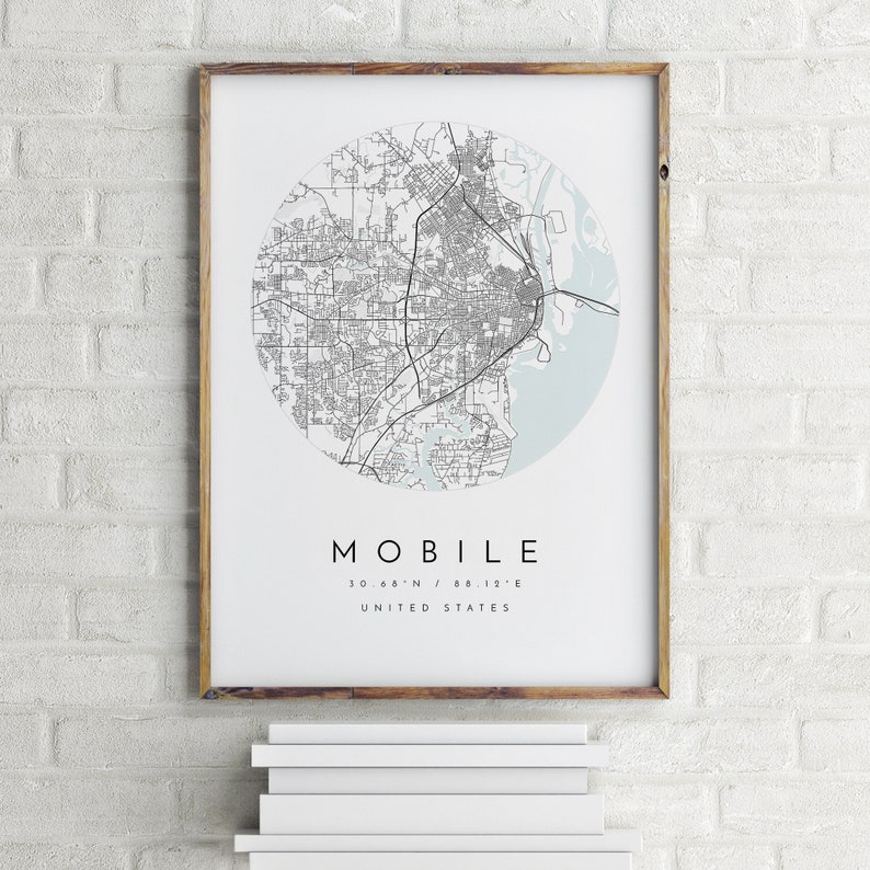 Mobile Map, Mobile, Alabama, City Map, Home Town Map, Mobile Print, wall art, Map Poster, Minimalist Map Art, mapologist, gift image 1