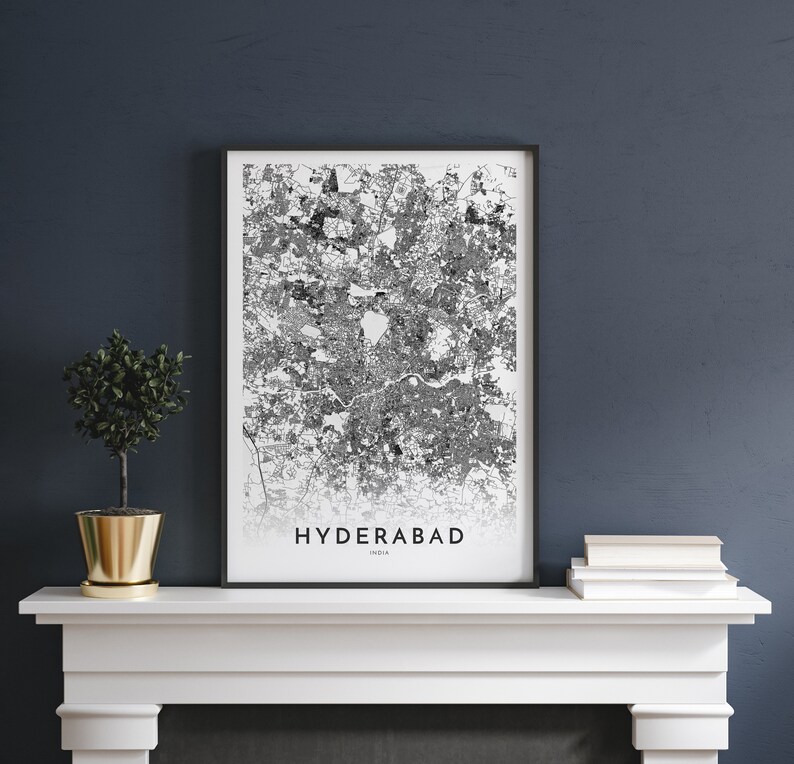 Hyderabad Map Hyderabad India City Map Print Map Poster Etsy UK