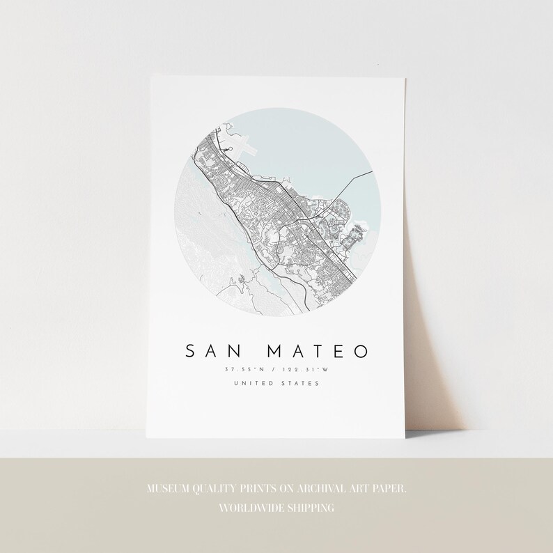 San Mateo Map Print: Modern Minimalist Wall Art (Fine Matte Paper) image 3
