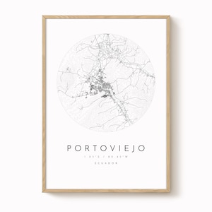 Portoviejo Map Print, Ecuador, Minimalist Blue Grey (Multiple Sizes)