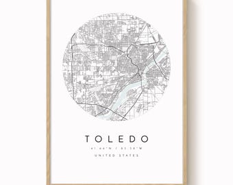 Wydruk mapy miasta Toledo: nowoczesny, minimalistyczny design (papier matowy)