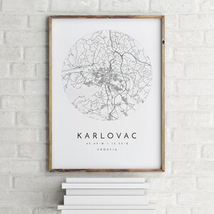 Carte de Karlovac, Karlovac, Croatie, carte de la ville, carte de la ville natale, impression de Karlovac, art mural, carte affiche, art de la carte minimaliste, mapologiste, cadeau
