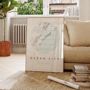 Ocean City Wall Art Print - Simple Blue and Grey Map image 4