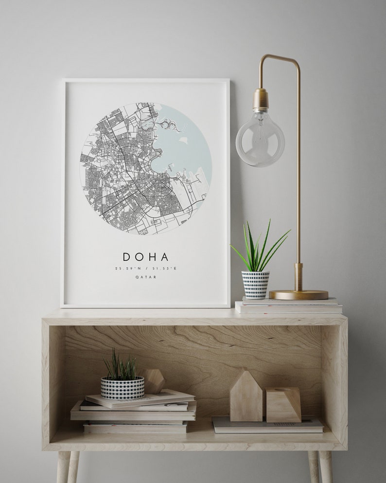 Doha Map, Doha, Qatar, City Map, Home Town Map, Doha Print, Wall Art ...