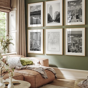 Conjunto de galería de Atlanta, mapa imprimible de Atlanta, póster digital de Atlanta, conjunto de 6, Atlanta, arte de pared imprimible, impresiones en blanco y negro, descargar
