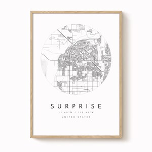 Surprise City Map Print: Modern Minimalist Design - Matte Paper