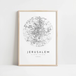Minimalist Jerusalem Map Poster - Soft Blue, Grey Tones image 10