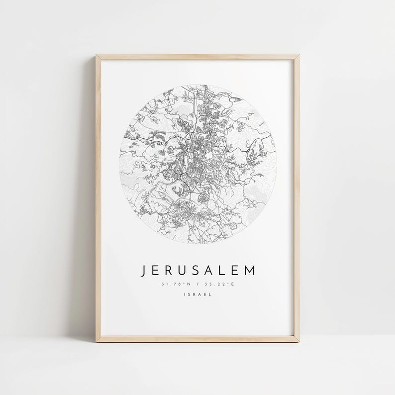 Minimalist Jerusalem Map Poster - Soft Blue, Grey Tones image 10