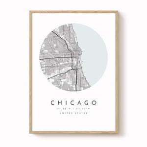Chicago, Illinois Map Print, Modern Minimalist Wall Art, Chicago Poster, Urban Map print