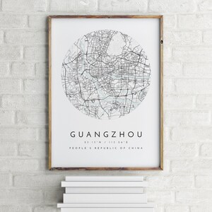 Carte de Guangzhou, Guangzhou, République populaire de Chine, carte de la ville, carte de la ville natale, impression de Guangzhou, art mural, affiche de la carte, art de la carte minimaliste