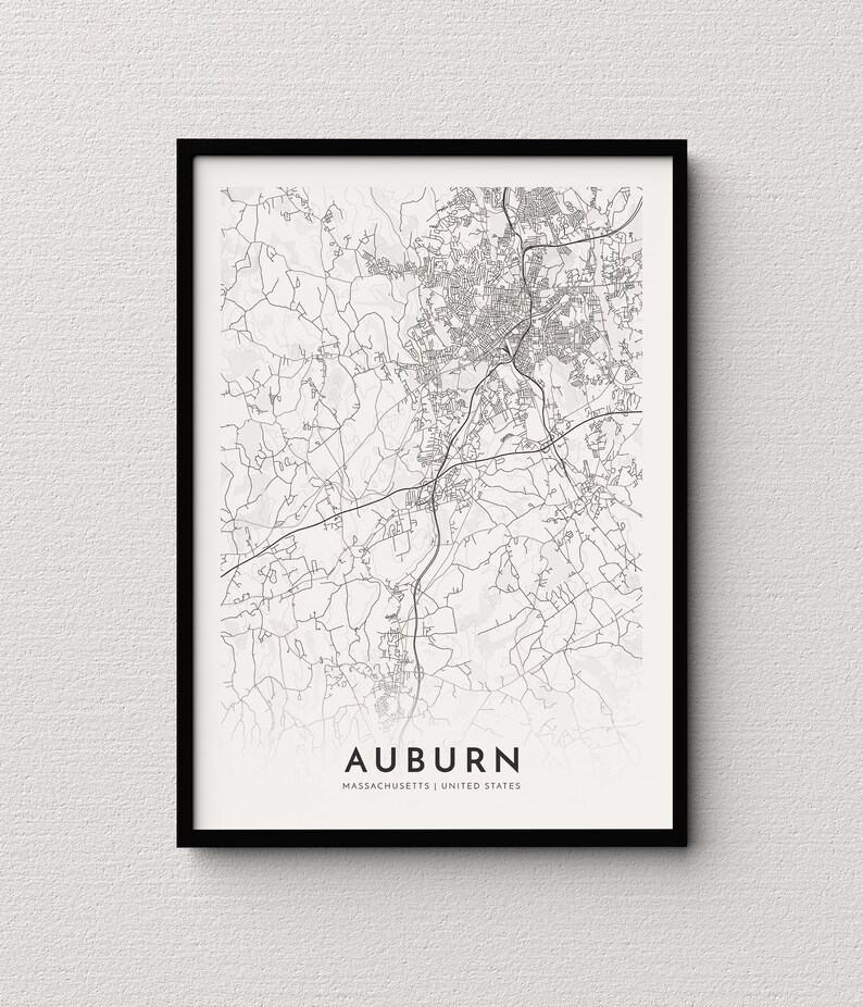 Auburn Map Auburn Massachusetts City Map Print Map - Etsy