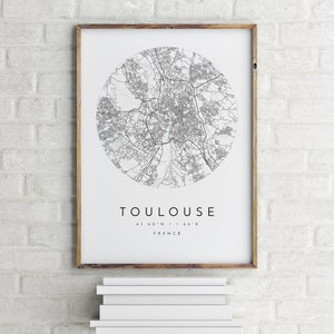 Carte de Toulouse, Toulouse, France, carte de la ville, carte de la ville natale, impression de Toulouse, art mural, affiche de la carte, art de la carte minimaliste, mapologiste, cadeau