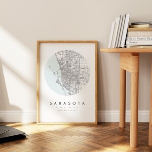 Sarasota Map Print: Minimalist Blue Grey City Wall Art image 7
