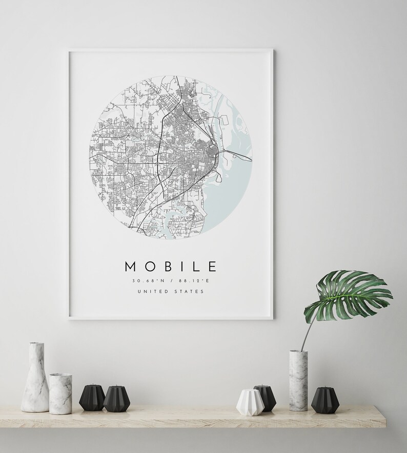 Mobile Map, Mobile, Alabama, City Map, Home Town Map, Mobile Print, wall art, Map Poster, Minimalist Map Art, mapologist, gift image 3