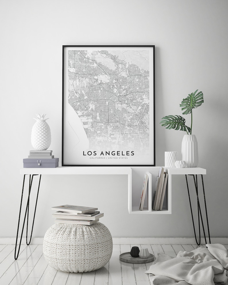 Town Map Poster Los Angeles Minimalist Map Los Angeles Wall Etsy