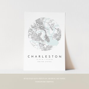 Charleston Wall Art Print: Modern City Map (8x10 to 24x36 inches) image 3