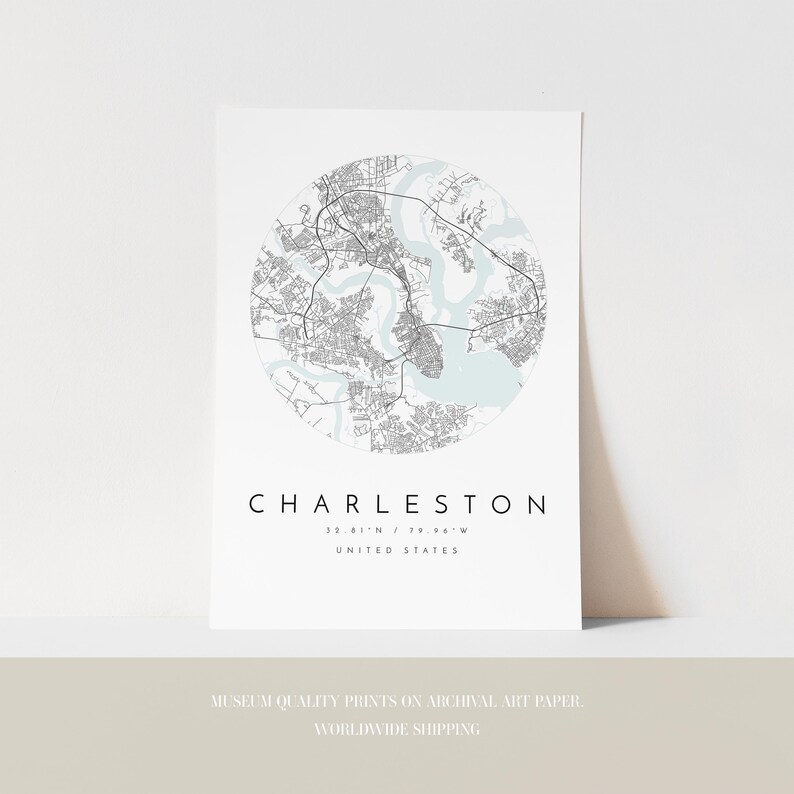 Charleston Wall Art Print: Modern City Map (8x10 to 24x36 inches) image 3