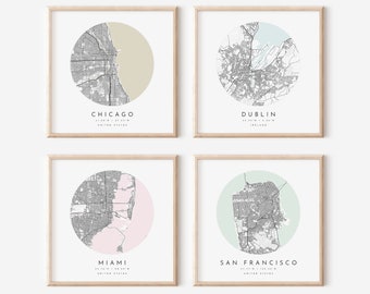 Conjunto de 4 mapas personalizados, Mapa cuadrado personalizado, Regalo personalizado, Impresión de mapas, Ubicaciones personalizadas, Su elección, Aniversario, Mapa personalizado, Apologista