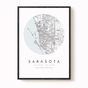 Sarasota Map Print: Minimalist Blue Grey City Wall Art image 2