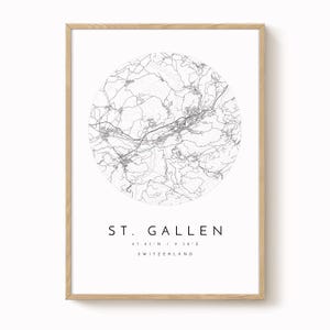 St. Gallen City Map: Modern Minimalist Design - Matte Fine Art Paper